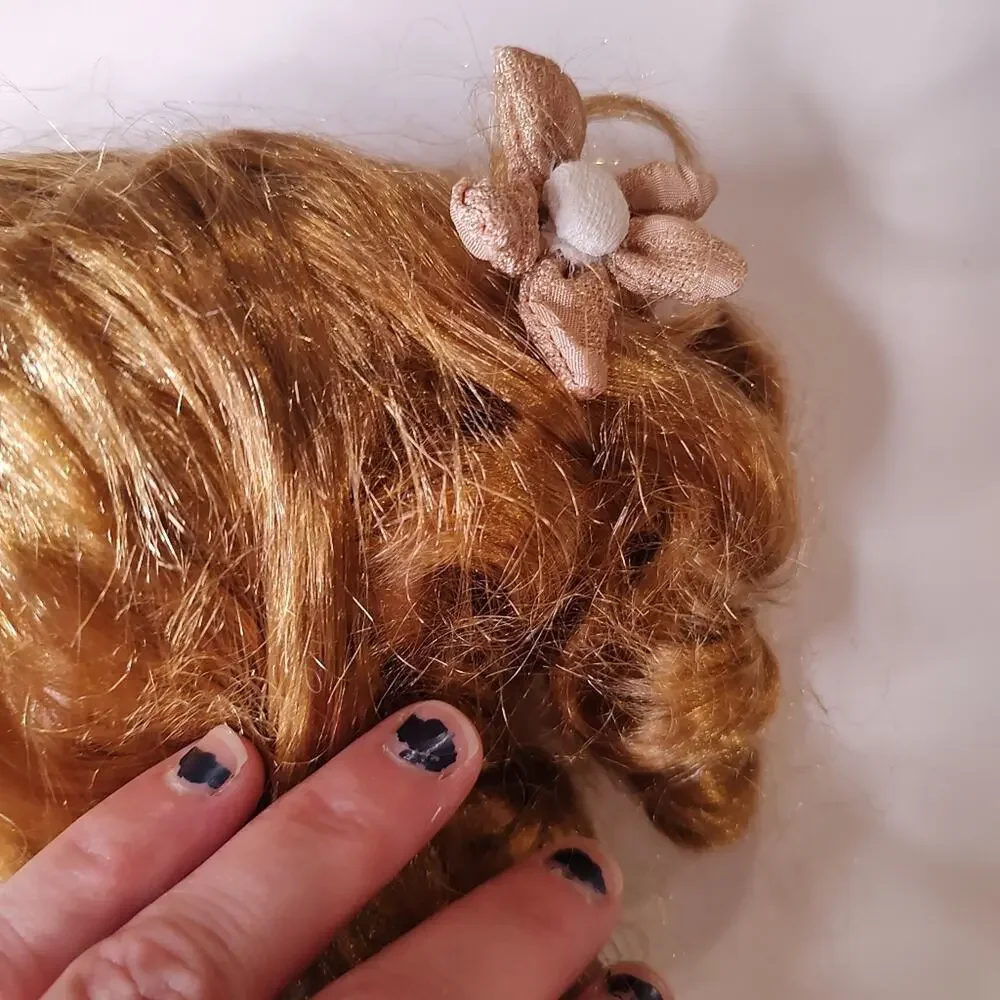 Vintage Porcelain Doll Strawberry Blond Curly Hair Brown Eyes